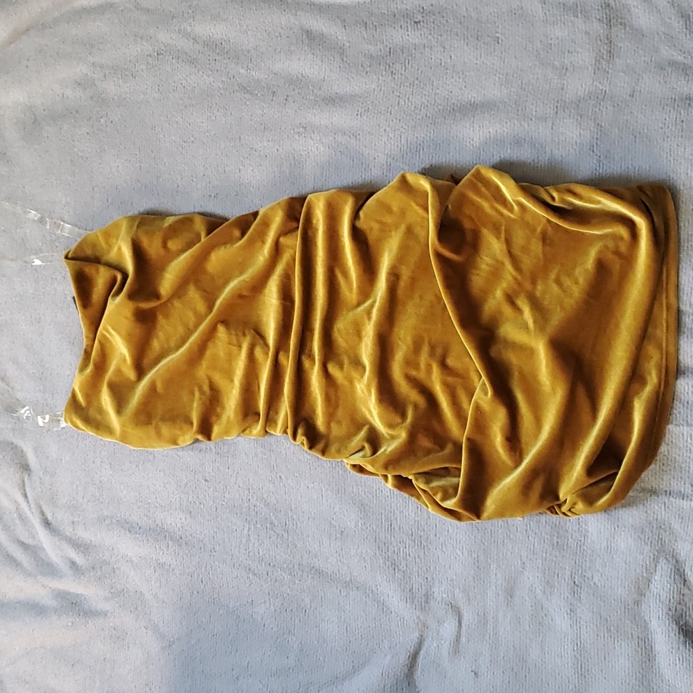 Velvet Mini Dress Mustard - Picture 3 of 6